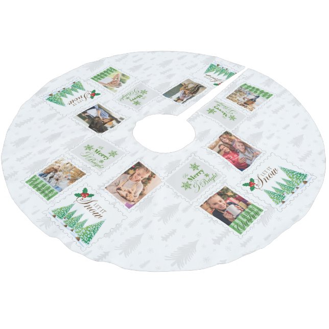 Vintage Postage Stamps 8 Family Photos Brushed Polyester Tree Skirt (Angled)