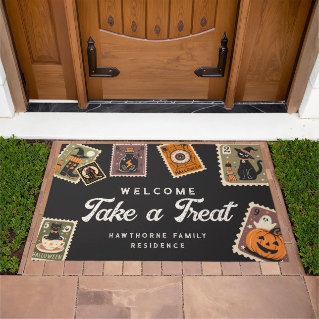 Vintage Postage Stamps Halloween Doormat (Outdoor)