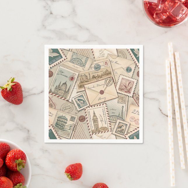 Vintage Postage Stamps Napkins (Insitu)