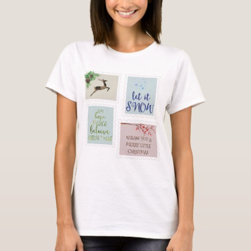 Vintage Postage Stamps Personalized Christmas T_Shirt