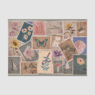 Vintage Postal Flowers and Nature Stamps Collage Tissue Paper