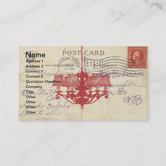 Vintage Postcard and Chandelier Business Card (Front)