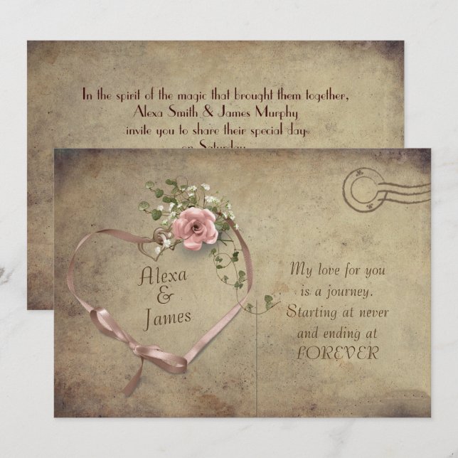 vintage  postcard and ribbon heart wedding (Front/Back)