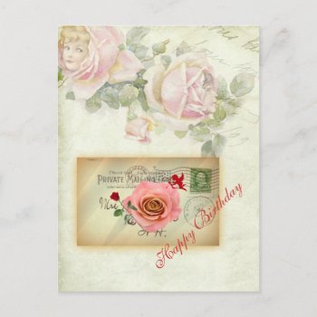 Vintage Postcard Collage Pink Roses And Cupid by MagnoliaVintage at Zazzle