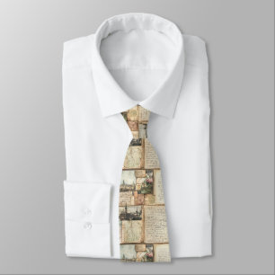 Vintage Postcard Collage with European Letters Neck Tie