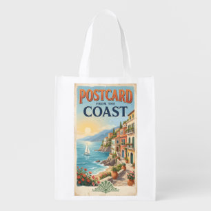 Vintage Postcard from the Coast Italian Summer Grocery Bag