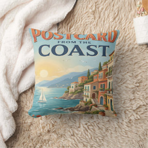 Vintage Postcard from the Coast Italian Summer Throw Pillow