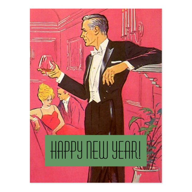 Vintage Postcard Happy New Year Gentleman Toasts