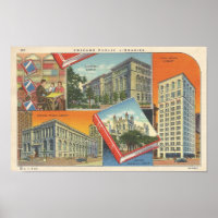 Vintage Postcard image of Chicago Public libraries