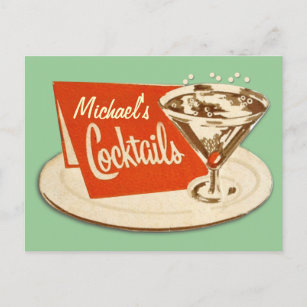 Vintage Postcard - Martini Glass Cocktails