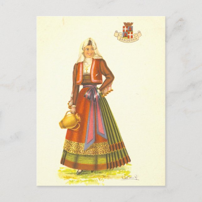 Vintage Postcard of Young Woman from Sardinia (Front)