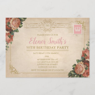 Vintage Postcard Tea Party Birthday Invitation