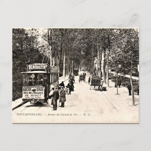 Vintage postcard, Tram in Fontainbleau Postcard (Front)