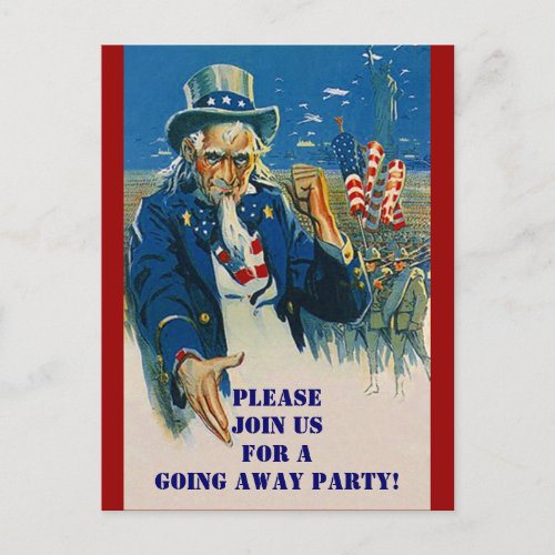 Vintage Postcard Uncle Sam Patriotic Invitation