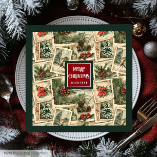 Vintage postcard watercolor Christmas napkins