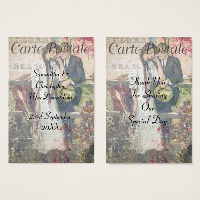 Vintage postcard wedding thank you tag (Front & Back)