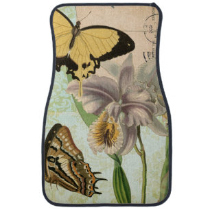 Vintage Postcard with Butterflies and Flowers Car Floor Mat