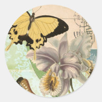 Vintage Postcard with Butterflies and Flowers
