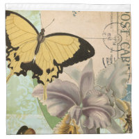Vintage Postcard with Butterflies and Flowers