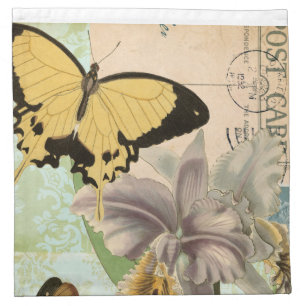 Vintage Postcard with Butterflies and Flowers Cloth Napkin