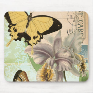 Vintage Postcard with Butterflies and Flowers Mouse Pad
