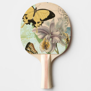 Vintage Postcard with Butterflies and Flowers Ping Pong Paddle