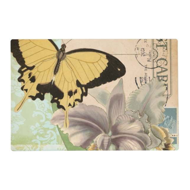 Vintage Postcard with Butterflies and Flowers Placemat (Front)