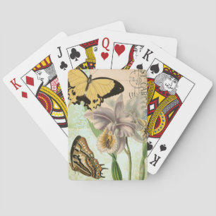 Vintage Postcard with Butterflies and Flowers Poker Cards
