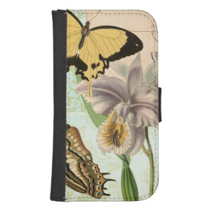 Vintage Postcard with Butterflies and Flowers Samsung S4 Wallet Case