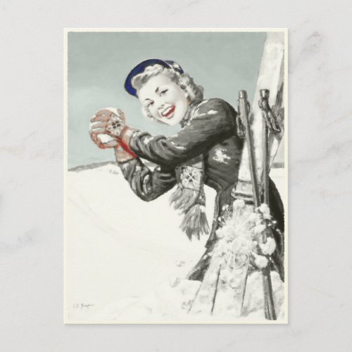 Vintage Postcard with Winter Vacation Print