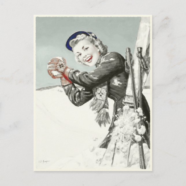 Vintage Postcard with Winter Vacation Print (Front)