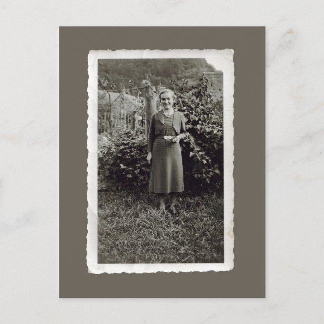 Vintage Postcard - Young woman in vineyard (Front)