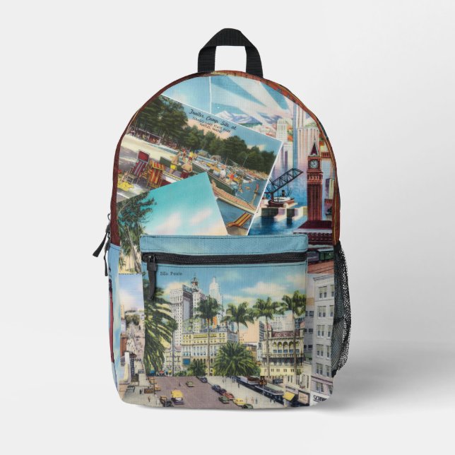 Vintage Postcards Printed Backpack (Front)