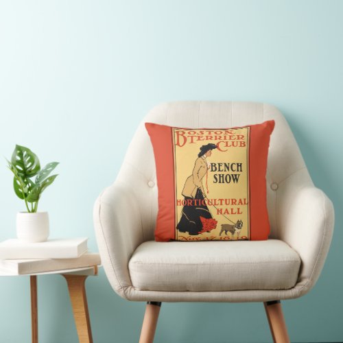 Vintage Poster Boston Terrier Club Bench Show Red Throw Pillow