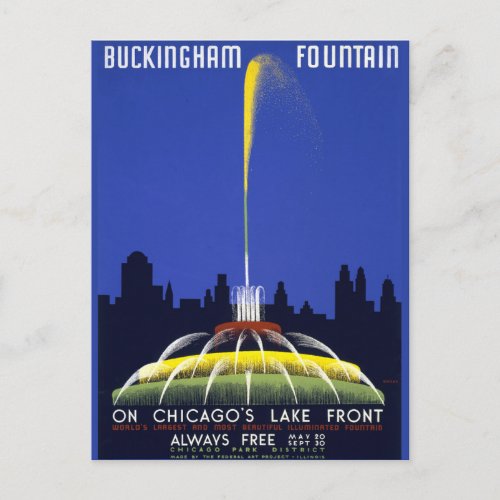 Vintage Poster Chicagoâs Buckingham Fountain DIY Postcard