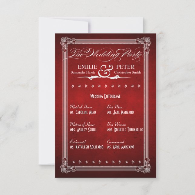 Vintage Poster Deep Red Wedding Party Card (Front)
