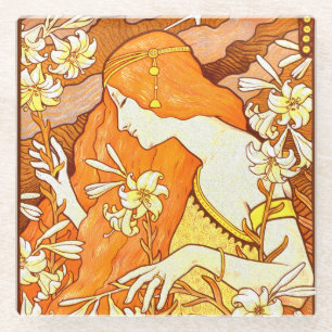 Vintage Poster French Magazine Art Nouveau Woman Glass Coaster