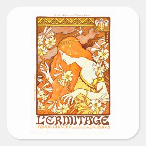 Vintage Poster French Magazine Art Nouveau Woman Square Sticker