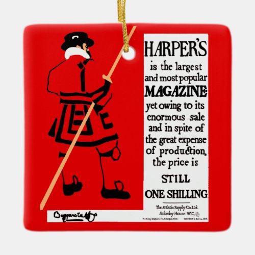 Vintage Poster Harpers Magazine Beefeater Ceramic Ornament