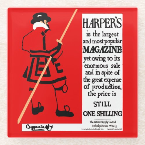 Vintage Poster Harpers Magazine Beefeater Glass Coaster