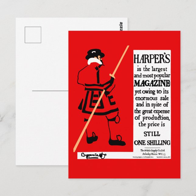 Vintage Poster Harper's Magazine Beefeater Postcard (Front/Back)