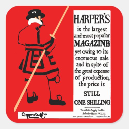 Vintage Poster Harpers Magazine Beefeater Square Sticker