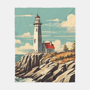 Vintage Poster Lighthouse Fleece Blanket