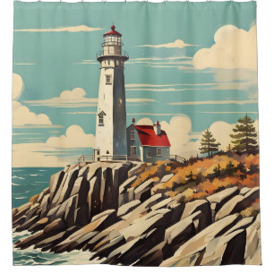 Vintage Poster Lighthouse Shower Curtain
