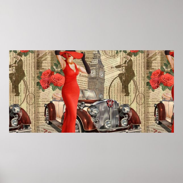 Vintage poster London torn newspaper background. (Front)