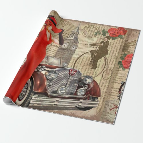 Vintage poster London torn newspaper background Wrapping Paper
