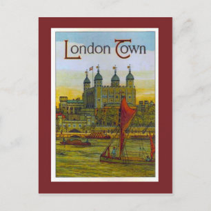Vintage poster, London Town, Thames barge Postcard