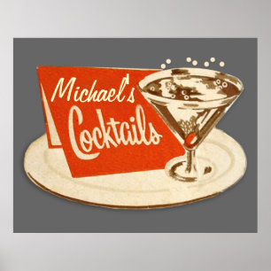 Vintage Poster, Martini Glass Cocktails Poster