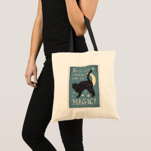 Vintage Poster Never Stop Looking Magic Cat  Tote Bag