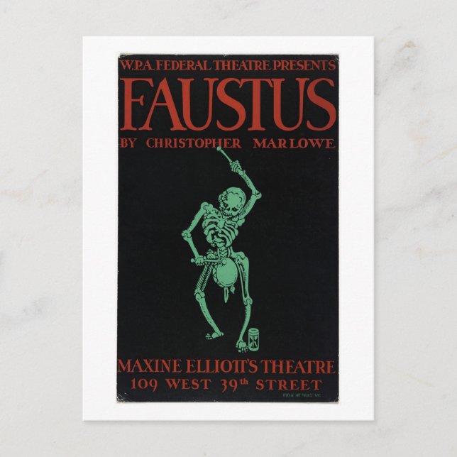 Vintage poster of Marlowe's Doctor Faustus Postcard (Front)